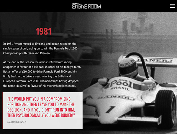 Background Scrollmation section from HONDA LEGENDS: AYRTON SENNA, by Honda UK