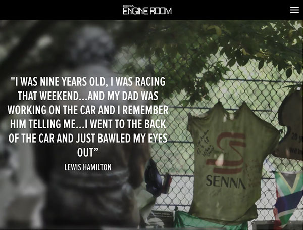 Text Over Media section from HONDA LEGENDS: AYRTON SENNA, by Honda UK
