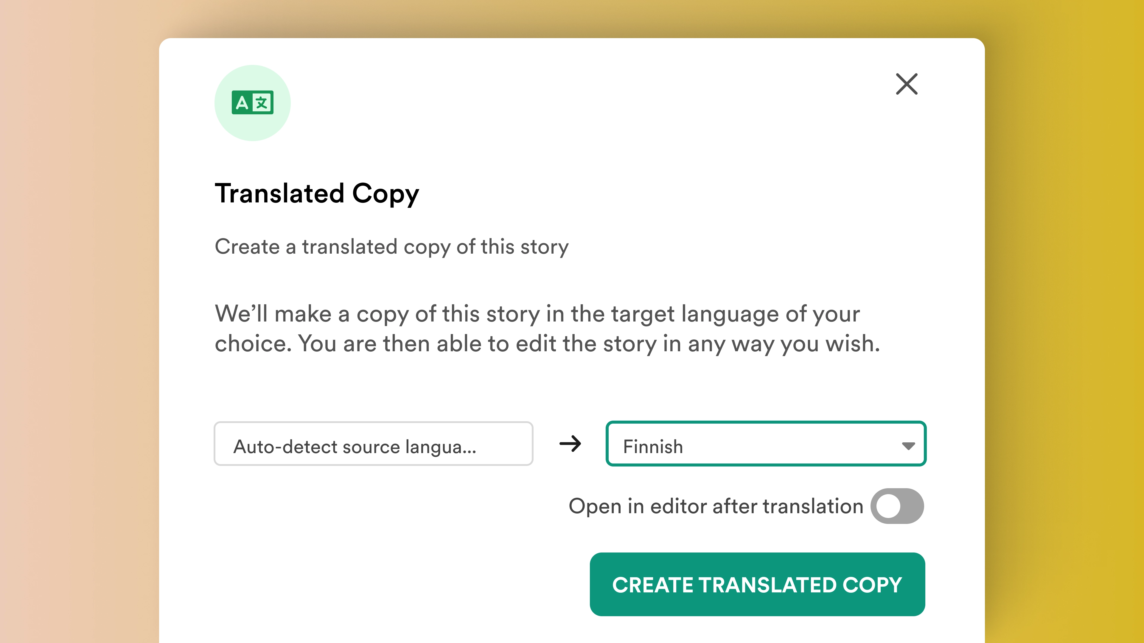 A photo of a translation from and to different languages